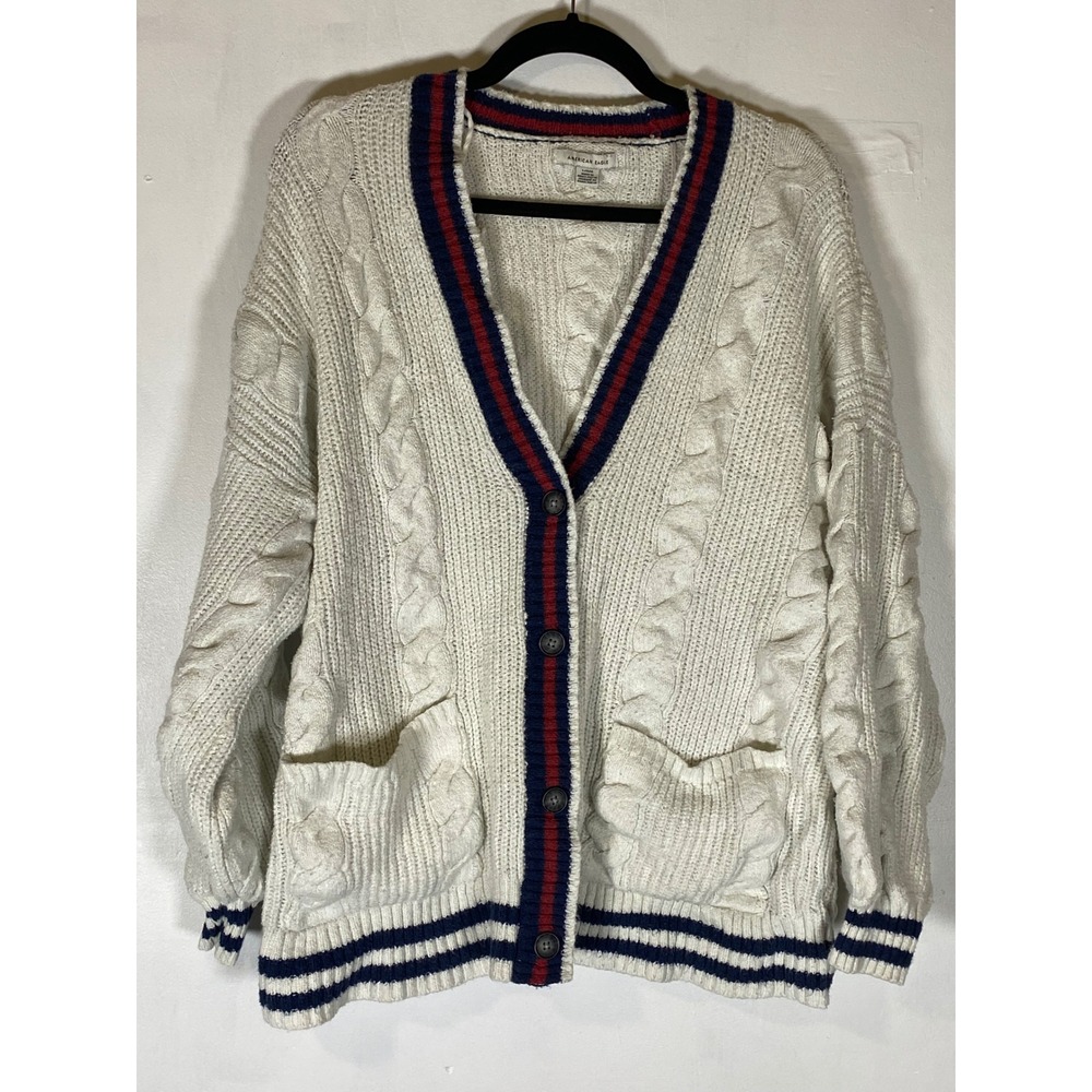American Eagle Cable Knit Cardigan‎ Large Preppy Coastal Grandpacore Sailor